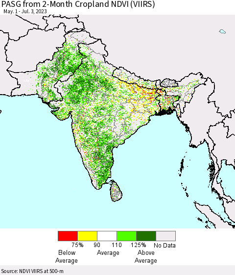 Southern Asia PASG from 2-Month Cropland NDVI (VIIRS) Thematic Map For 6/26/2023 - 7/3/2023