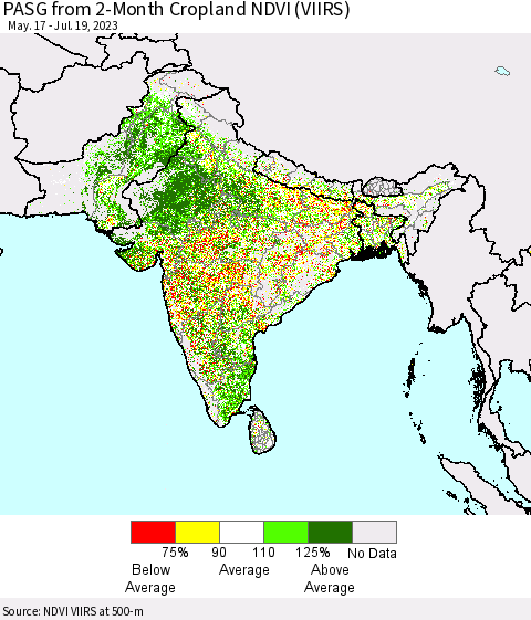Southern Asia PASG from 2-Month Cropland NDVI (VIIRS) Thematic Map For 7/12/2023 - 7/19/2023