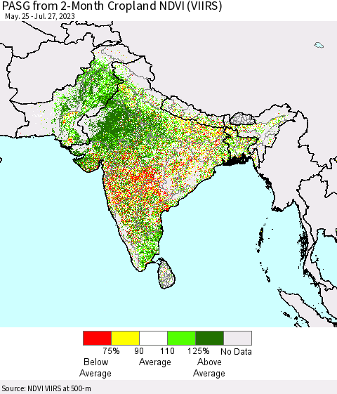 Southern Asia PASG from 2-Month Cropland NDVI (VIIRS) Thematic Map For 7/20/2023 - 7/27/2023