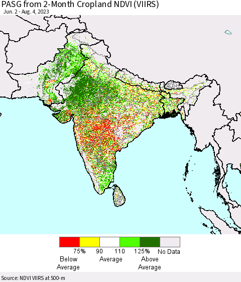 Southern Asia PASG from 2-Month Cropland NDVI (VIIRS) Thematic Map For 7/28/2023 - 8/4/2023