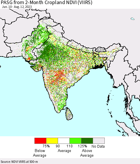 Southern Asia PASG from 2-Month Cropland NDVI (VIIRS) Thematic Map For 8/5/2023 - 8/12/2023