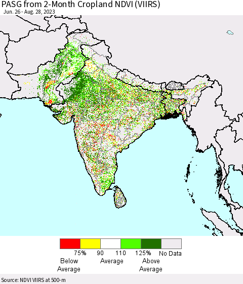 Southern Asia PASG from 2-Month Cropland NDVI (VIIRS) Thematic Map For 8/21/2023 - 8/28/2023