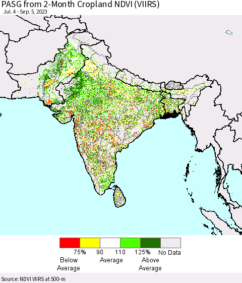 Southern Asia PASG from 2-Month Cropland NDVI (VIIRS) Thematic Map For 8/29/2023 - 9/5/2023