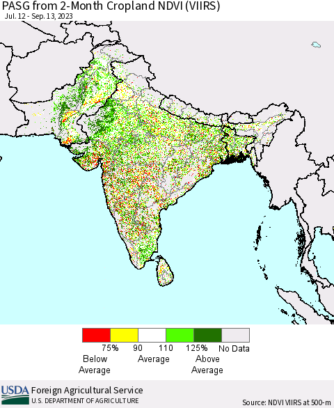 Southern Asia PASG from 2-Month Cropland NDVI (VIIRS) Thematic Map For 9/11/2023 - 9/20/2023