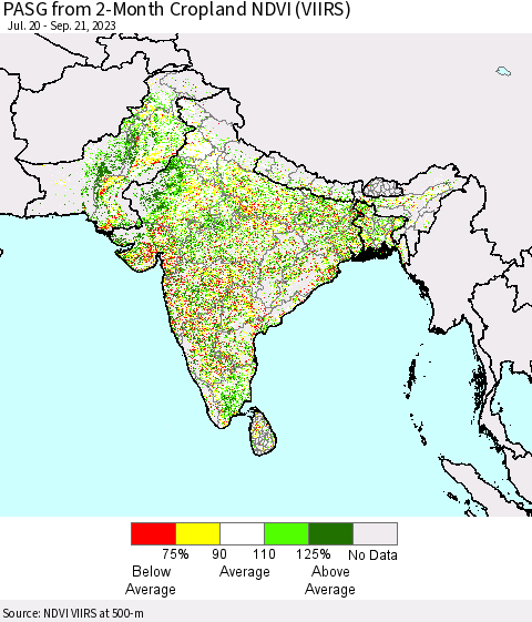 Southern Asia PASG from 2-Month Cropland NDVI (VIIRS) Thematic Map For 9/14/2023 - 9/21/2023