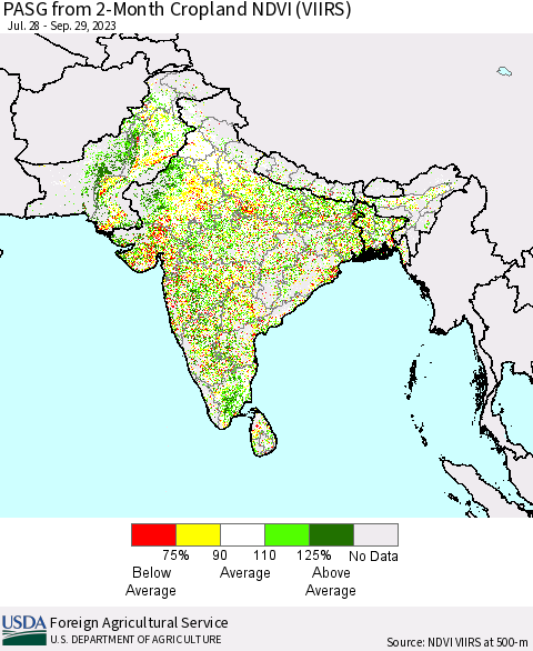 Southern Asia PASG from 2-Month Cropland NDVI (VIIRS) Thematic Map For 9/21/2023 - 9/30/2023