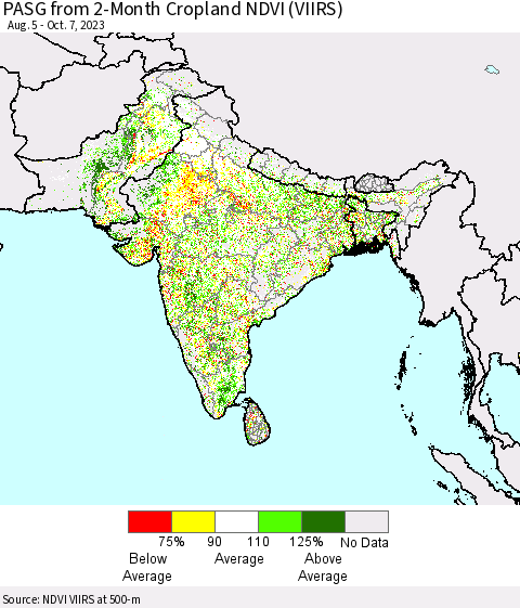 Southern Asia PASG from 2-Month Cropland NDVI (VIIRS) Thematic Map For 9/30/2023 - 10/7/2023