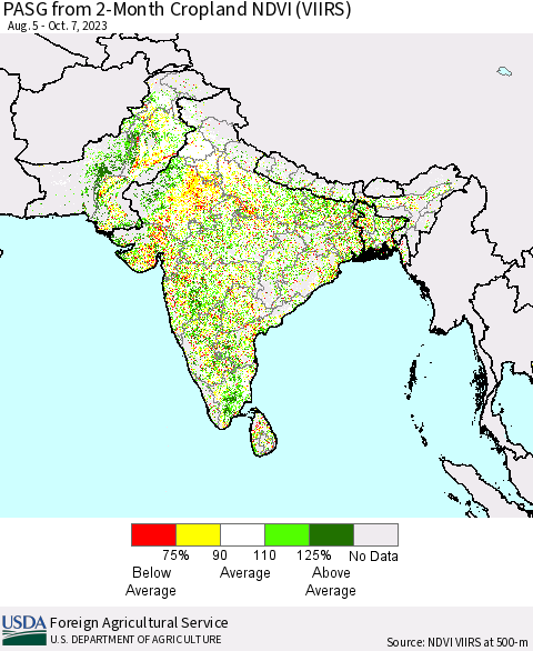 Southern Asia PASG from 2-Month Cropland NDVI (VIIRS) Thematic Map For 10/1/2023 - 10/10/2023