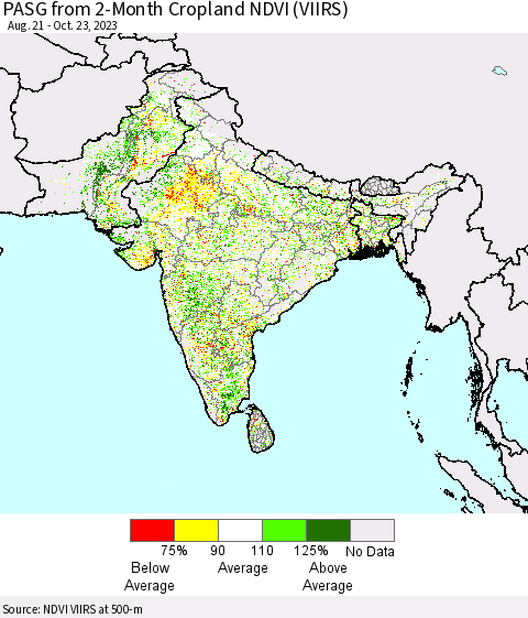 Southern Asia PASG from 2-Month Cropland NDVI (VIIRS) Thematic Map For 10/16/2023 - 10/23/2023
