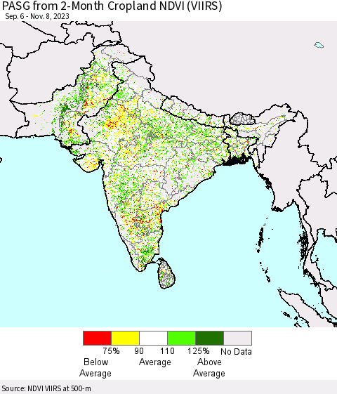 Southern Asia PASG from 2-Month Cropland NDVI (VIIRS) Thematic Map For 11/1/2023 - 11/8/2023