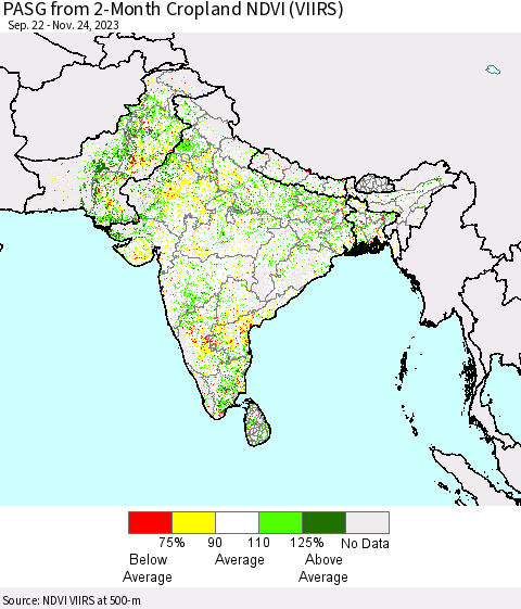 Southern Asia PASG from 2-Month Cropland NDVI (VIIRS) Thematic Map For 11/17/2023 - 11/24/2023
