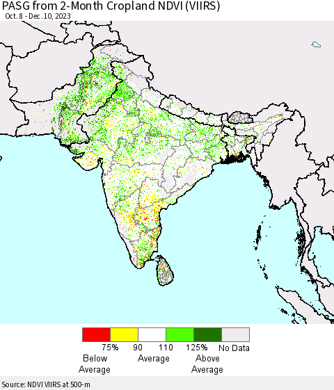 Southern Asia PASG from 2-Month Cropland NDVI (VIIRS) Thematic Map For 12/3/2023 - 12/10/2023