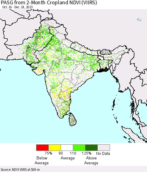 Southern Asia PASG from 2-Month Cropland NDVI (VIIRS) Thematic Map For 12/11/2023 - 12/18/2023