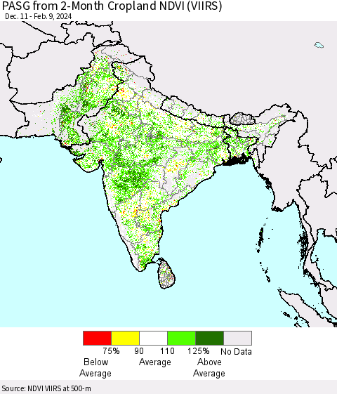Southern Asia PASG from 2-Month Cropland NDVI (VIIRS) Thematic Map For 2/2/2024 - 2/9/2024