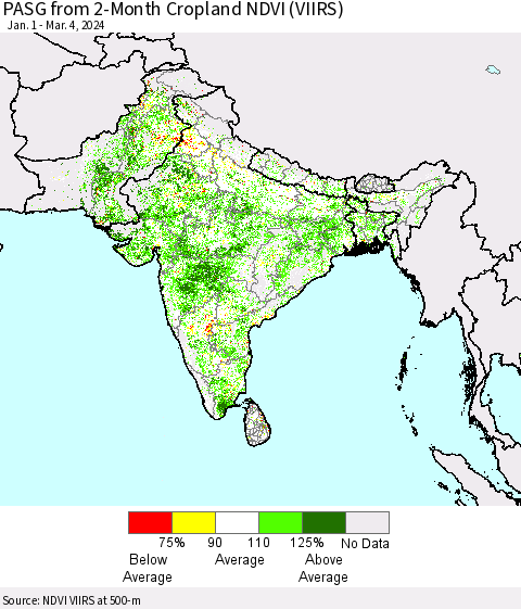 Southern Asia PASG from 2-Month Cropland NDVI (VIIRS) Thematic Map For 2/26/2024 - 3/4/2024