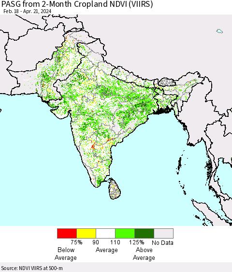 Southern Asia PASG from 2-Month Cropland NDVI (VIIRS) Thematic Map For 4/14/2024 - 4/21/2024
