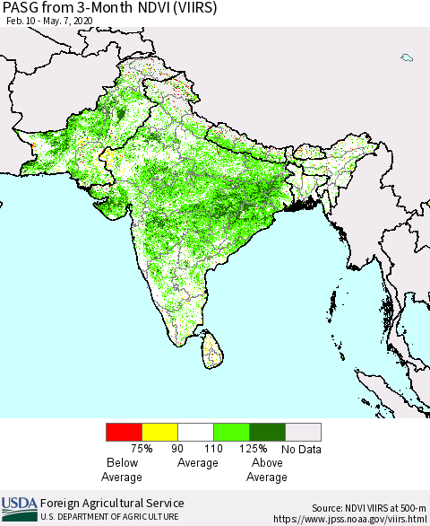 Southern Asia PASG from 3-Month NDVI (VIIRS) Thematic Map For 5/1/2020 - 5/10/2020