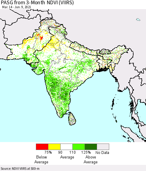 Southern Asia PASG from 3-Month NDVI (VIIRS) Thematic Map For 6/2/2021 - 6/9/2021
