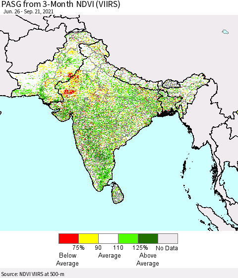 Southern Asia PASG from 3-Month NDVI (VIIRS) Thematic Map For 9/14/2021 - 9/21/2021