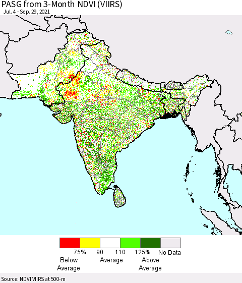 Southern Asia PASG from 3-Month NDVI (VIIRS) Thematic Map For 9/22/2021 - 9/29/2021