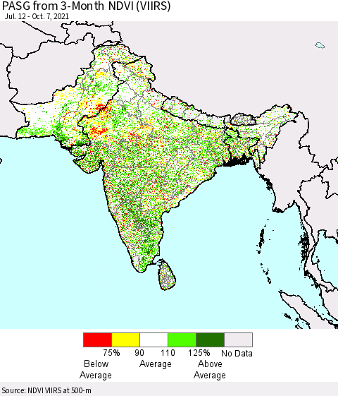 Southern Asia PASG from 3-Month NDVI (VIIRS) Thematic Map For 9/30/2021 - 10/7/2021