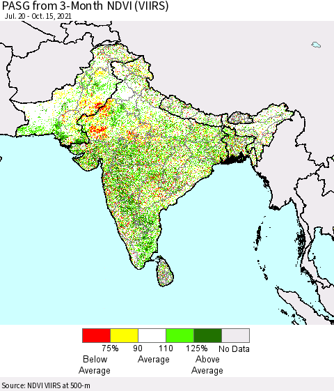 Southern Asia PASG from 3-Month NDVI (VIIRS) Thematic Map For 10/8/2021 - 10/15/2021