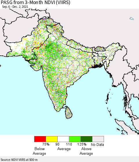 Southern Asia PASG from 3-Month NDVI (VIIRS) Thematic Map For 11/25/2021 - 12/2/2021