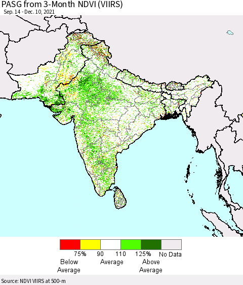 Southern Asia PASG from 3-Month NDVI (VIIRS) Thematic Map For 12/1/2021 - 12/10/2021