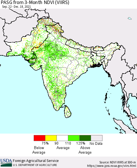 Southern Asia PASG from 3-Month NDVI (VIIRS) Thematic Map For 12/11/2021 - 12/20/2021