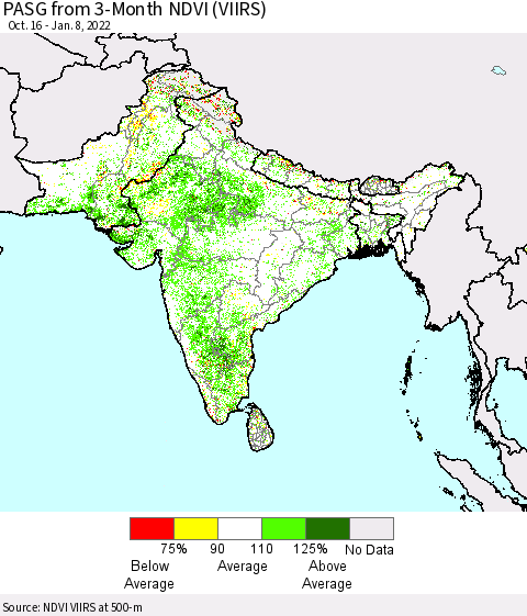 Southern Asia PASG from 3-Month NDVI (VIIRS) Thematic Map For 1/1/2022 - 1/8/2022