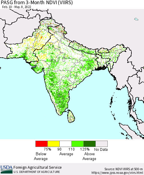 Southern Asia PASG from 3-Month NDVI (VIIRS) Thematic Map For 5/1/2022 - 5/10/2022