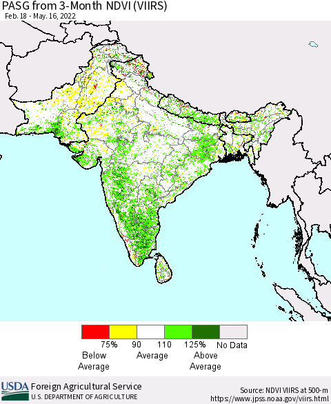 Southern Asia PASG from 3-Month NDVI (VIIRS) Thematic Map For 5/11/2022 - 5/20/2022