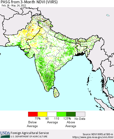 Southern Asia PASG from 3-Month NDVI (VIIRS) Thematic Map For 5/21/2022 - 5/31/2022