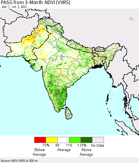 Southern Asia PASG from 3-Month NDVI (VIIRS) Thematic Map For 6/26/2022 - 7/3/2022