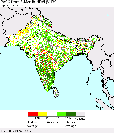 Southern Asia PASG from 3-Month NDVI (VIIRS) Thematic Map For 7/12/2022 - 7/19/2022