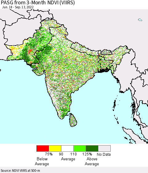 Southern Asia PASG from 3-Month NDVI (VIIRS) Thematic Map For 9/6/2022 - 9/13/2022