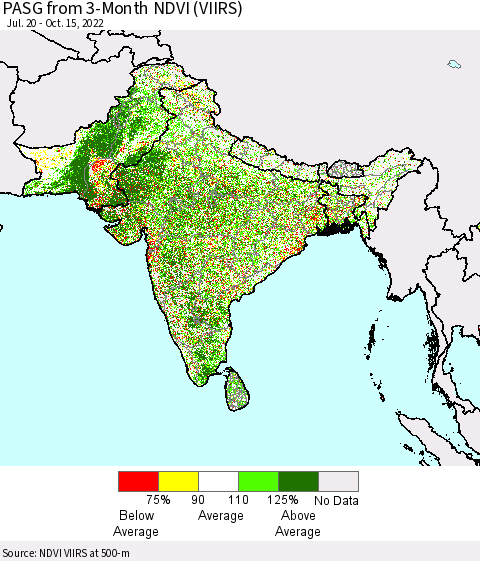 Southern Asia PASG from 3-Month NDVI (VIIRS) Thematic Map For 10/8/2022 - 10/15/2022