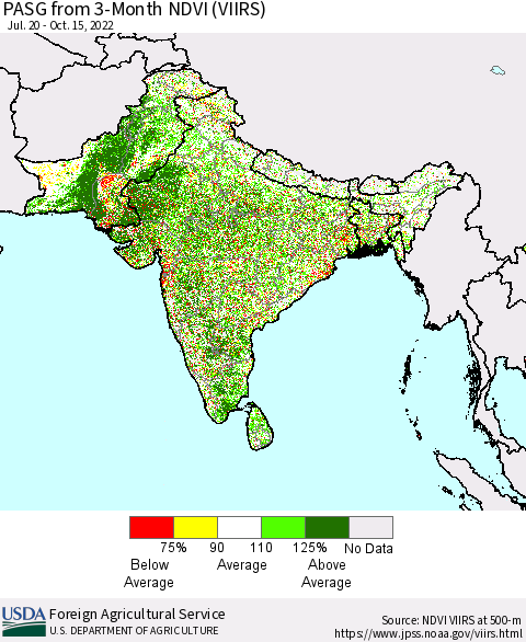 Southern Asia PASG from 3-Month NDVI (VIIRS) Thematic Map For 10/11/2022 - 10/20/2022