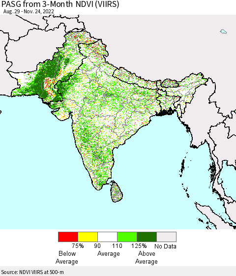 Southern Asia PASG from 3-Month NDVI (VIIRS) Thematic Map For 11/17/2022 - 11/24/2022