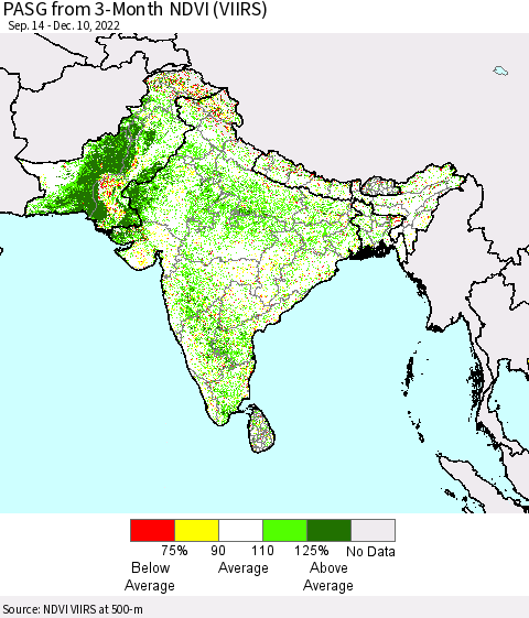 Southern Asia PASG from 3-Month NDVI (VIIRS) Thematic Map For 12/1/2022 - 12/10/2022