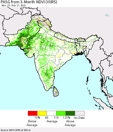 Southern Asia PASG from 3-Month NDVI (VIIRS) Thematic Map For 2/10/2023 - 2/17/2023