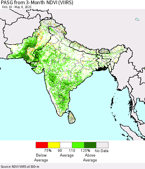 Southern Asia PASG from 3-Month NDVI (VIIRS) Thematic Map For 5/1/2023 - 5/8/2023