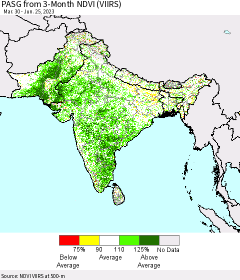 Southern Asia PASG from 3-Month NDVI (VIIRS) Thematic Map For 6/18/2023 - 6/25/2023