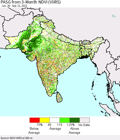 Southern Asia PASG from 3-Month NDVI (VIIRS) Thematic Map For 9/14/2023 - 9/21/2023