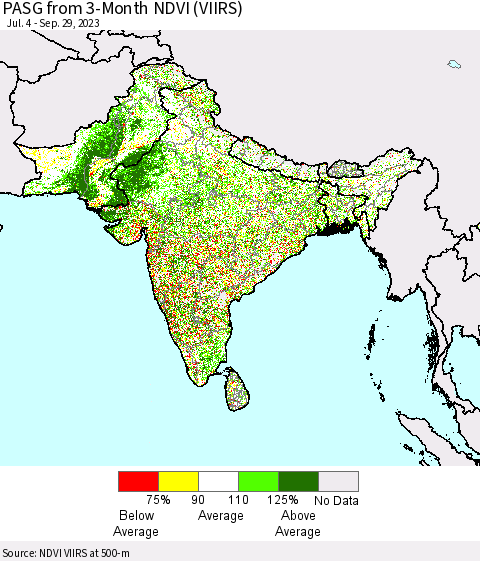 Southern Asia PASG from 3-Month NDVI (VIIRS) Thematic Map For 9/22/2023 - 9/29/2023