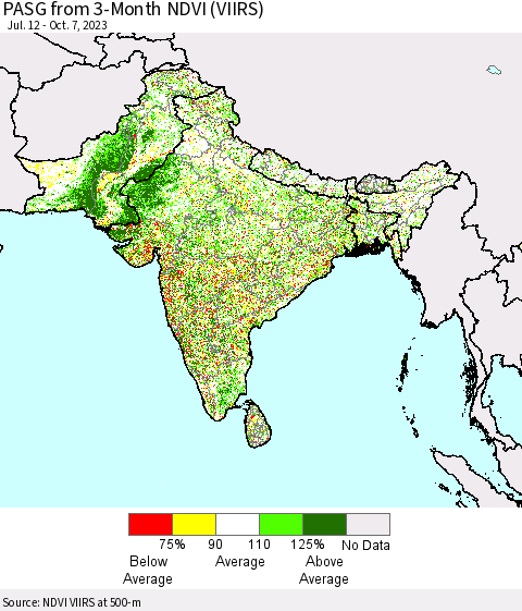 Southern Asia PASG from 3-Month NDVI (VIIRS) Thematic Map For 9/30/2023 - 10/7/2023