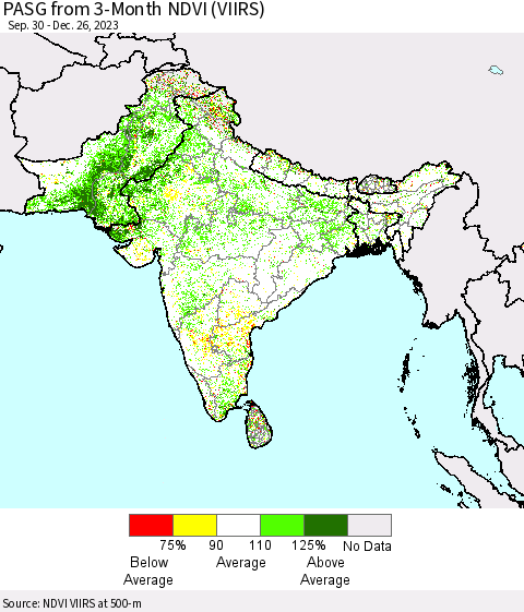 Southern Asia PASG from 3-Month NDVI (VIIRS) Thematic Map For 12/19/2023 - 12/26/2023