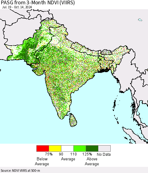 Southern Asia PASG from 3-Month NDVI (VIIRS) Thematic Map For 10/7/2024 - 10/14/2024