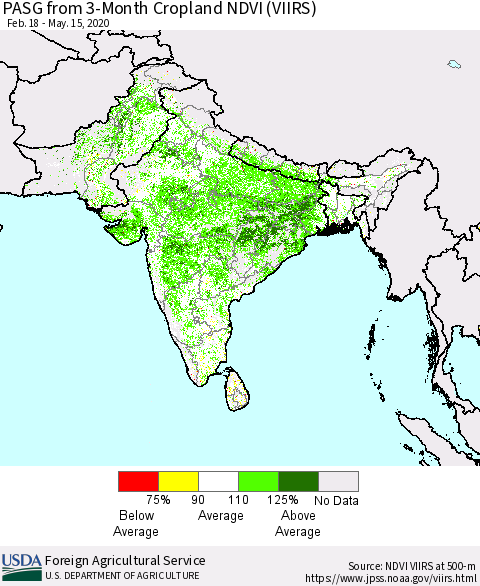 Southern Asia PASG from 3-Month Cropland NDVI (VIIRS) Thematic Map For 5/11/2020 - 5/20/2020