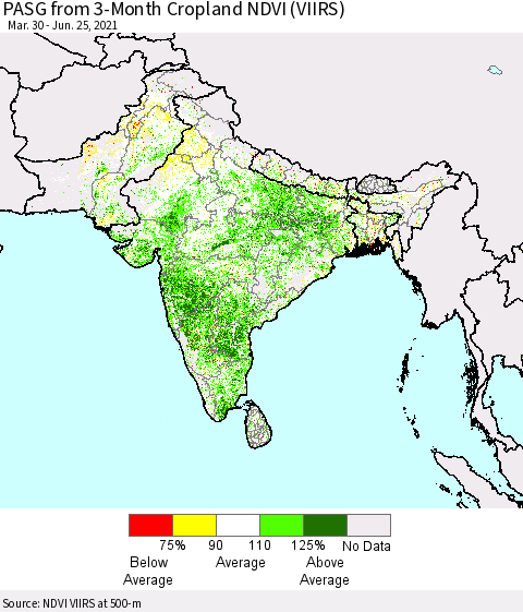 Southern Asia PASG from 3-Month Cropland NDVI (VIIRS) Thematic Map For 6/18/2021 - 6/25/2021
